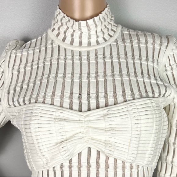 NEW HERVE LEGER WHITE SHADOW STRIPE MINI DRESS - Picture 3 of 10